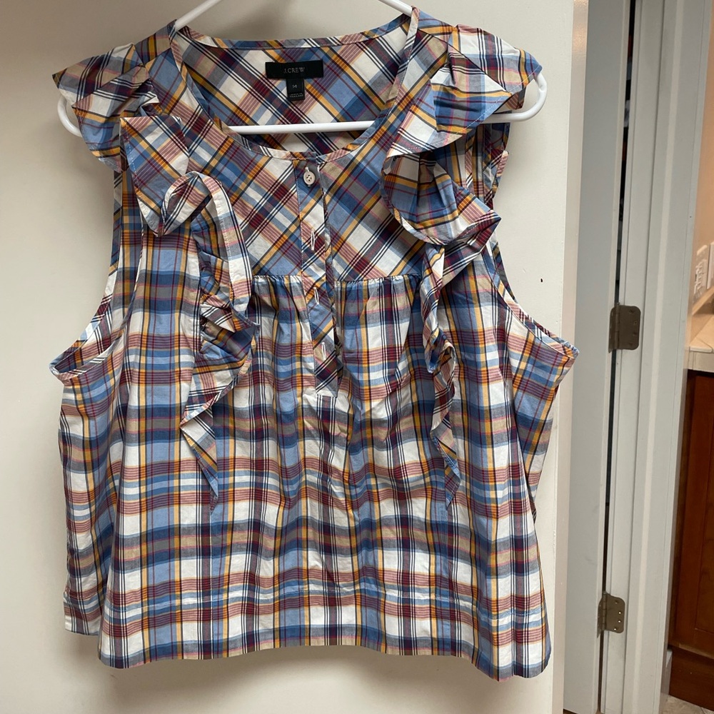 J crew plaid sleeveless blouse